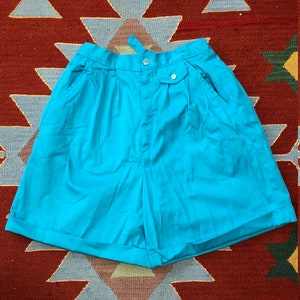Vintage 60s Electric Blue High Waisted Pleated Shorts Size Medium C&#39;est Jali  Minty