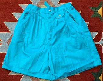 Vintage 60s Electric Blue High Waisted Pleated Shorts Size Medium C'est Jali  Minty