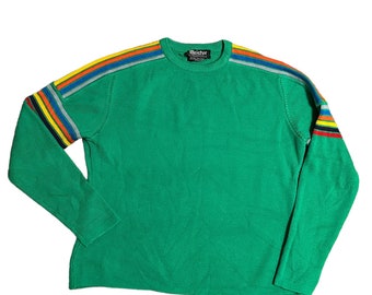 Vintage 80s Meister Rainbow Sweater XL 100% Acrylic Green Retro Skiing