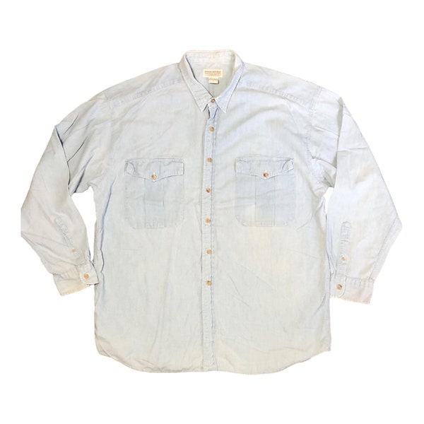 Vintage 80s Banana Republic Safari and Travel Clothing Light Blue Chambray Shirt XL