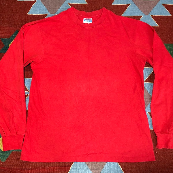 Vintage 90s Hanes Long Sleeve T Shirt Hanes Single Stitch Large Red