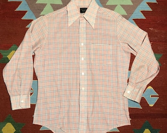 Vintage 70s JC Penney Plaid Button Down Shirt Medium Made In USA