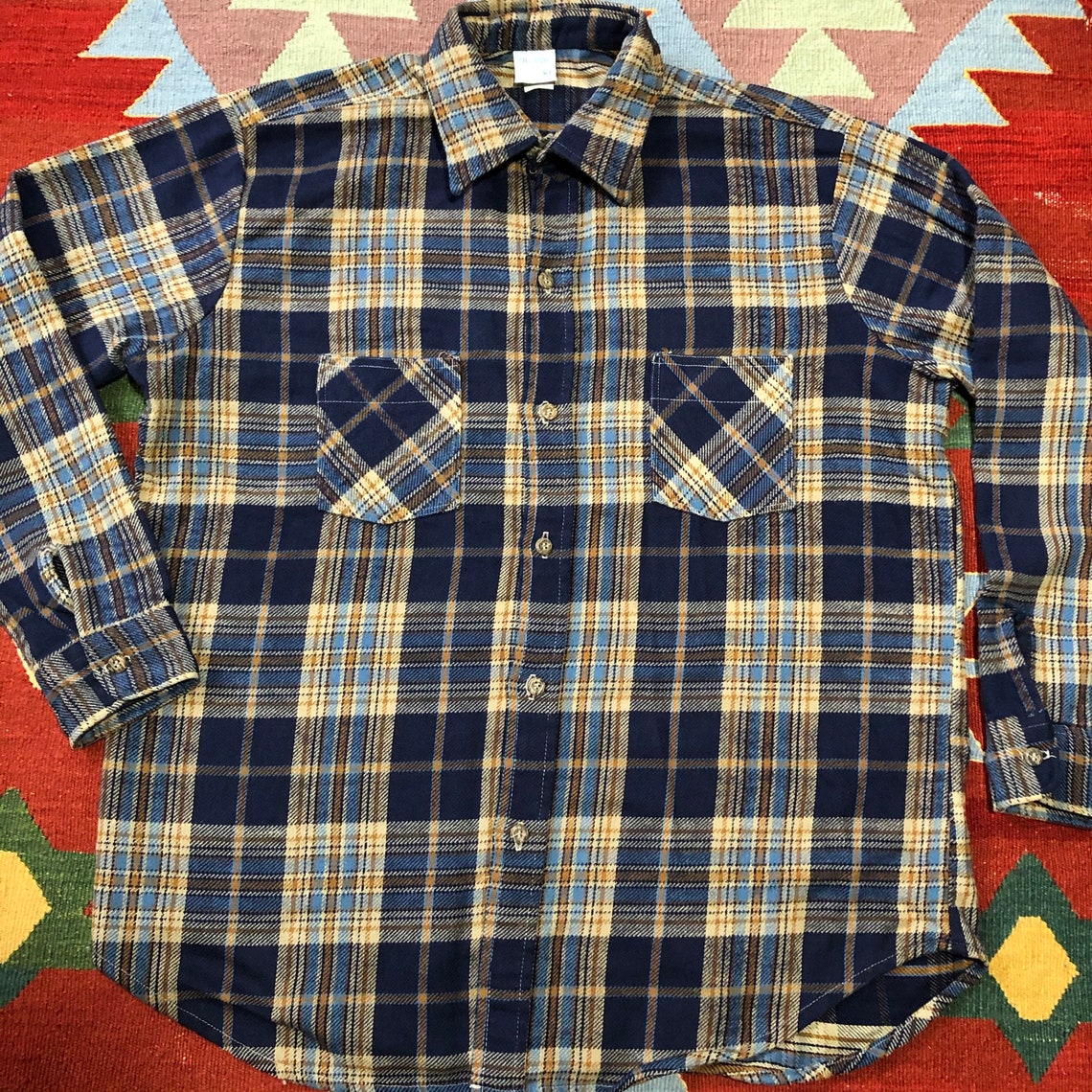 Vintage 1970s JC Penney Big Mac Plaid Flannel Work Shirt XL | Etsy