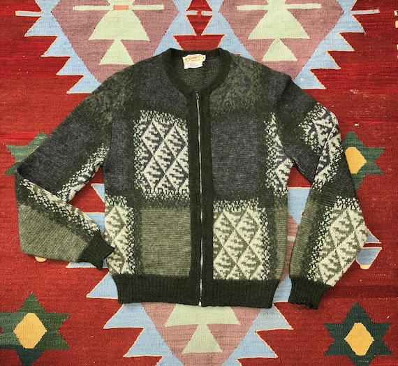 Vintage 50s Mohair Blend Cardigan Sweater Green Pa