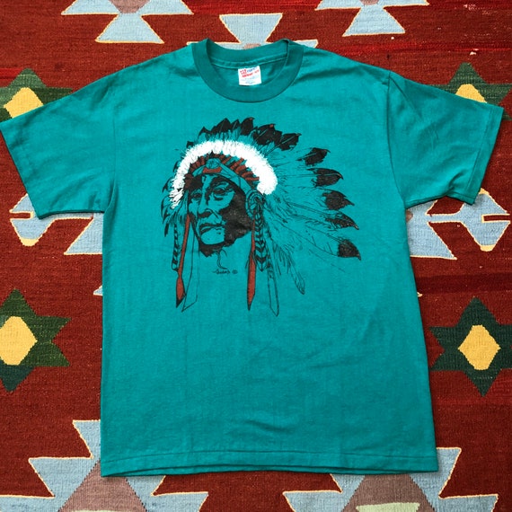 Vintage 90s Native American Indian Head T Shirt Single Stitch 