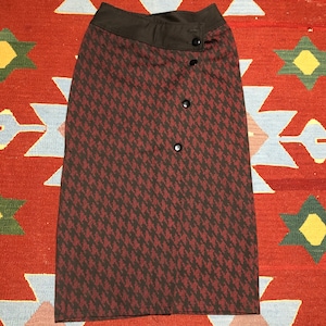 Vintage 70s Houndstooth pencil Skirt red & Black Small NOS 26&quot; Waist