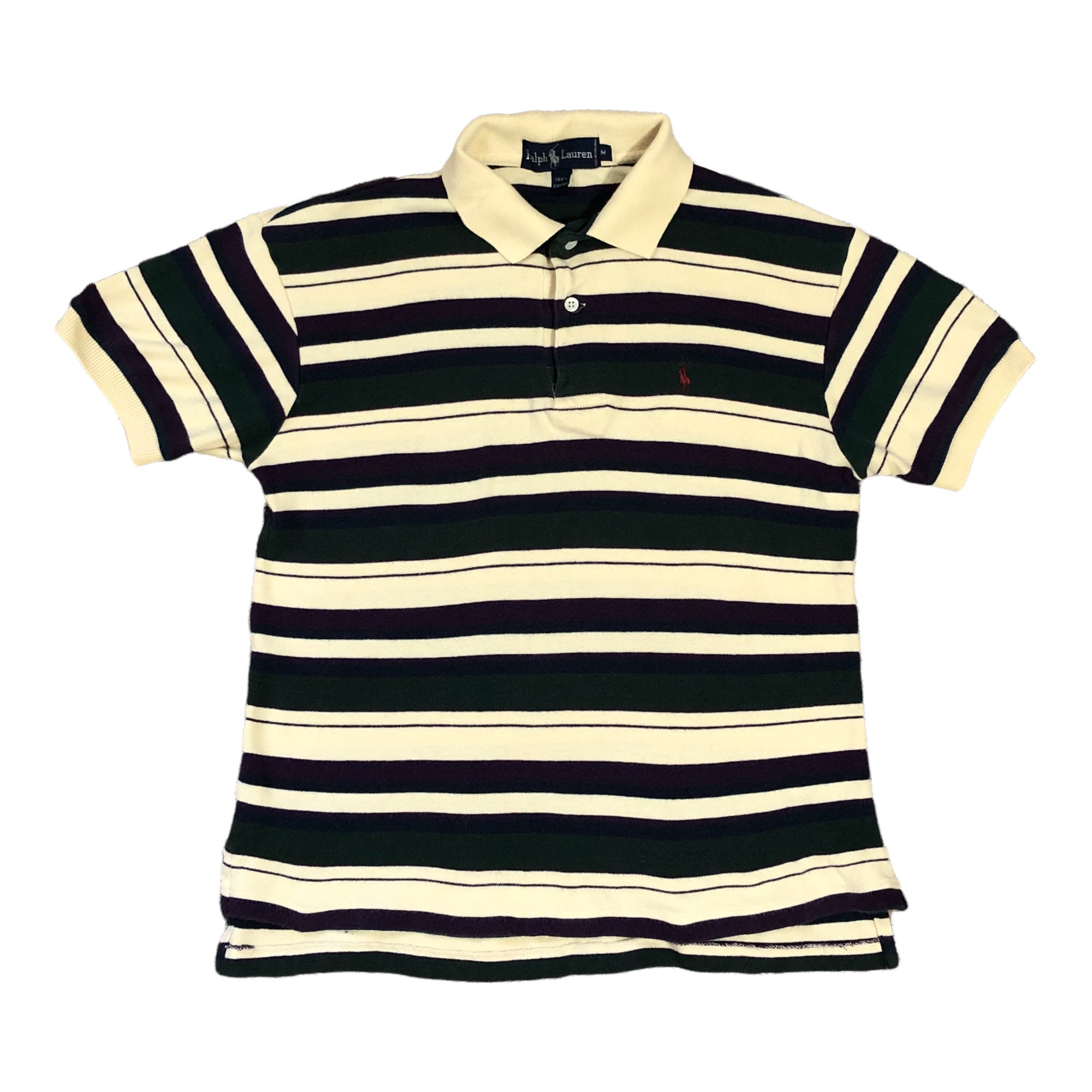 Vintage 80s Ralph Lauren Polo Shirt Striped Women's Medium 100% Cotton ...