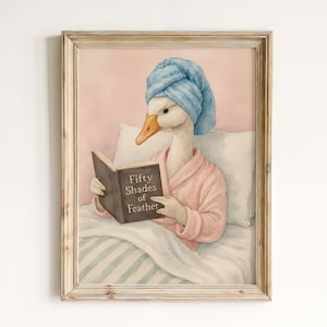 Goose Reading in Bed Poster | Book Lover Art Print | Reading Nook Wall Art | Whimsical Bird Print | Coquette Room Decor | Dopamine Decor