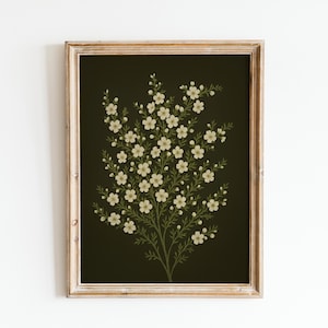 Minimalist Floral Wall Art | Sage Green Flower Illustration | Vintage Style Flower Art | Botanical Bedroom Print | Digital Download
