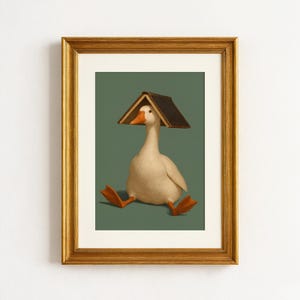 Cute Goose with Book Printable Art | Silly Goose Digital Download | School Office Poster | Funny Animal Nursery Poster | Clever Poster