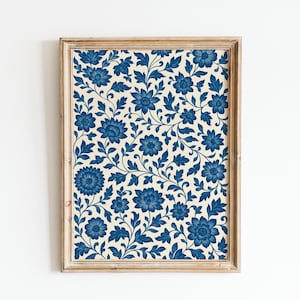 Blue Botanical Art Print | Blue Chinoiserie Wall Art | Vintage Elegant Flowers | Floral Motif Art | French Country Decor | Digital Download