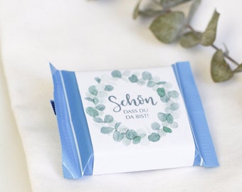 Download: &quot;It&#39;s nice that you&#39;re here&quot; banderole for mini chocolate, eucalyptus wreath, digital file for printing