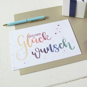 Postkarte "Herzlichen Glückwunsch" – Handlettering – optional mit Briefumschlag