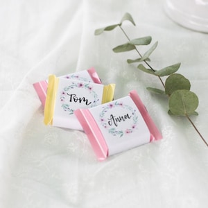 Coloque cartão/banderola "Guirlanda de flores" para mini chocolate para impressão, arquivo digital para impressão e etiquetagem