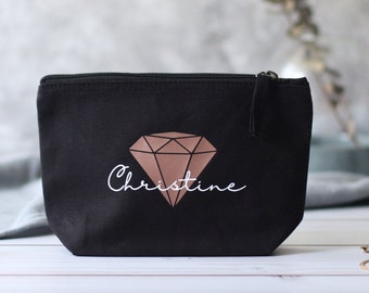 Personalized cosmetic bag | Toiletry bag with desired name | with diamond | in different colors and sizes | individual gift idea