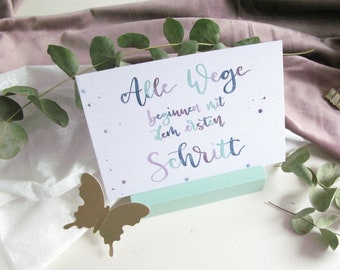 Postcard "All paths begin with the first step" – Handlettering, Watercolor