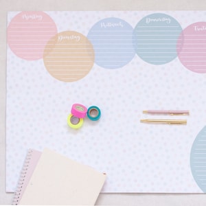 Desk pad DIN A2 pad | 25 sheets | Weekly planner | with protective strip | Hand lettering, pastel