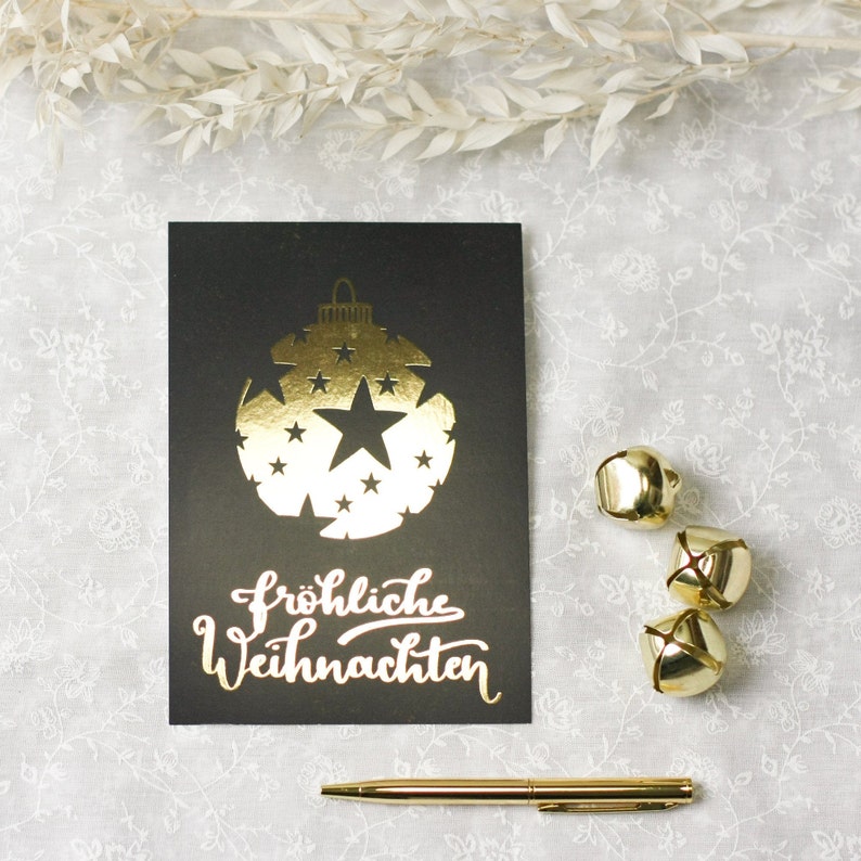 Edle Postkarte Fröhliche Weihnachten in schwarz-gold | Etsy