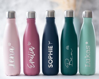 Personalisierte Thermosflasche mit Gravur | fair+sozial gefertigt | Trinkflasche mit Name in vielen Farben | 18/8 Edelstahl | 500 ml