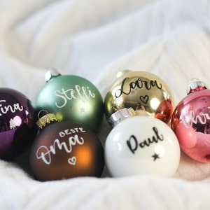 Hand-written Christmas balls made of glass, personalized with desired text, Christmas tree decoration with name, in gift box image 2