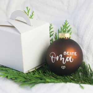 Handbeschriebene Weihnachtskugeln aus Glas, personalisiert mit Wunschtext, Christbaumschmuck mit Name, in Geschenkbox Bild 4