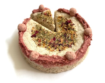Large Beet Frosted Cake Treat | Banana & Oat Treat for Rabbits, Guinea Pigs, Hamsters, and any Small Pet | Small Pet Treat