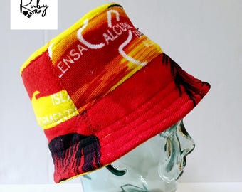 Geüpcycled strandhanddoekhoedje: festivalravehoed (55 cm)