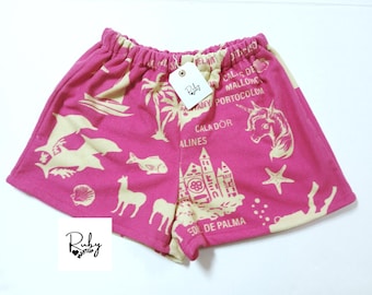 Geüpcycled strandlakenshort: roze festivalrave-short voor dames, 12-14