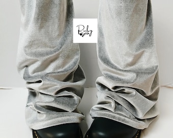 Zilvergrijze fluwelen overlaarzen – Rave Clubwear-beenwarmers