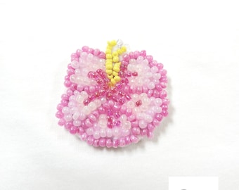 Handmade Beaded Pink Hibiscus Flower Applique Decorative Patch, Sew On Patch , DIY badge , Revamp Patch Accessory Coquette