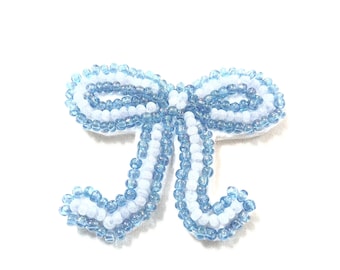 Handmade Beaded Blue Bow Applique Decorative Patch, Sew On Patch , DIY badge , Revamp Patch Accessory Coquette