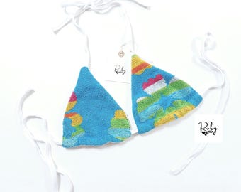 Geüpcycled badstofbikinitop: omkeerbaar fluweel, klein VK