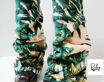 Beenwarmers van geüpcycled fleece: overlaarzen met tropische palmbomen