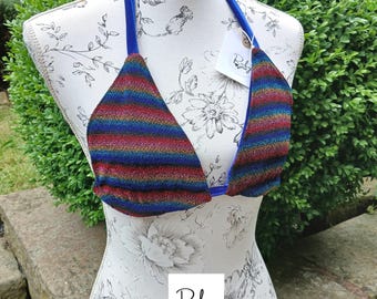 Triangelbikinitop van regenboogfluweel - Festival Rave Clubwear, klein Verenigd Koninkrijk