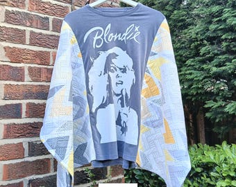 Upcycled Tshirt Kimono Top  Poncho style Boho Top Festival clothing Holiday Unique Design