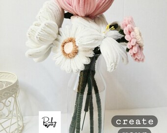 Handmade Pipecleaner Flower Bouquet , Fake Flowers , Wedding , Home Decor , Gift