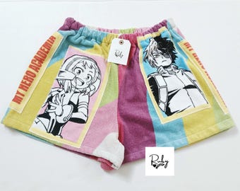 Geüpcycleerde komische strandhanddoekshort: festivalmode dames (VK-maat 12-14)