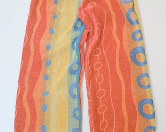 Geüpcycled kleurrijke strandlakenbroek: gewaagde festivalbroek (VK 8-10)Ballonstijl zomerbroek