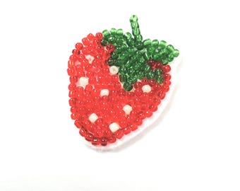 Handmade Beaded Strawberry Applique Decorative Patch, Sew On Patch , DIY badge , Revamp Patch Accessory Fruit
