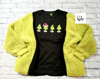 Herwerkt/geüpcycled kerstgroen fleecesweater Oversized geüpcycled kleding Top uniseks Streetwear Large
