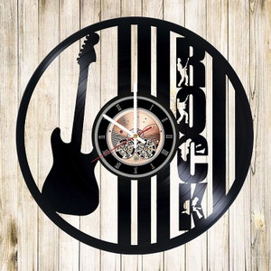 Music wall decor Vinyl record cut out clock Electric Guitar Custom wall clock Man cave wall decor Wall mount clock