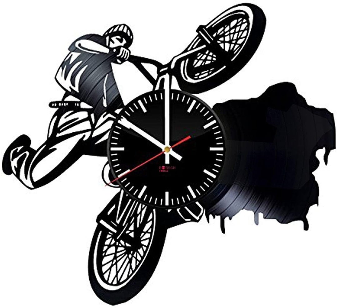 Cycling Vinyl Record Cut Out Clock Bike Man Cave Wall Decor Etsy