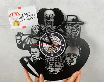 Spooky Vinyl Record Wall Clock: Horror Movie Art Decor