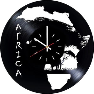 Décoration murale de carte africaine - Décor de pépinière garçon - Horloge murale personnalisée de safari africain - Décoration murale en vinyle d’animaux africains - Décor de grotte d’homme