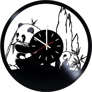 Panda Vinyl record cut out clock Wall mount clock Man cave wall decor Game room wall decor New home gift