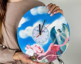 Handmade Vinyl Record Wall Clock: Angel & Flowers - Swiftie Decor