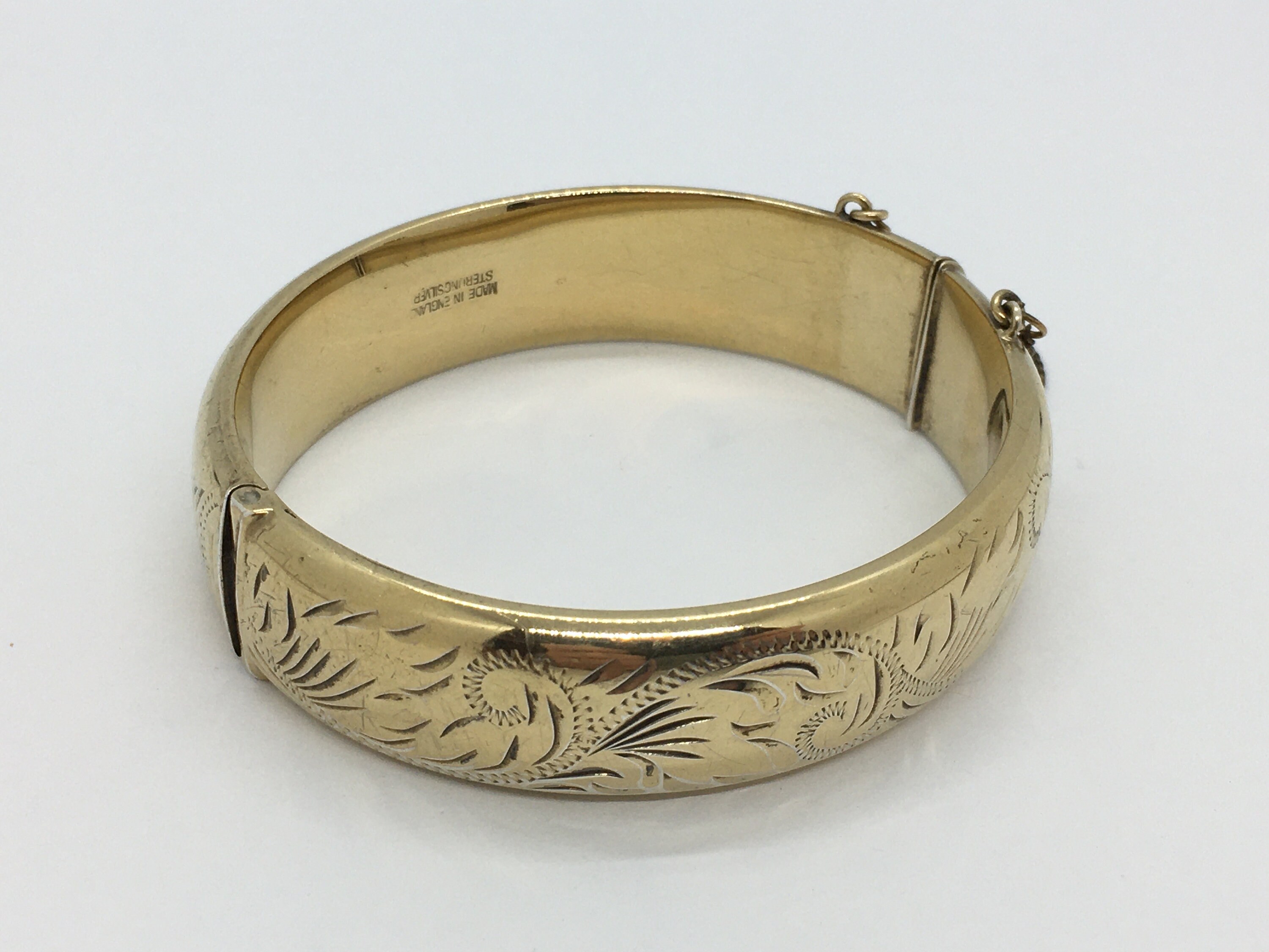 Vintage Sterling Silver and Gold Plated Hinged Bangle With