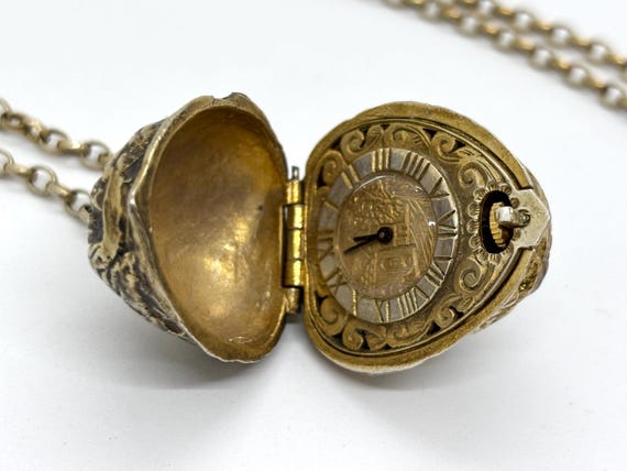 Miniature Solid Silver Gilt Walnut shaped Pocket … - image 5