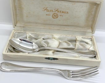 Pair of French Silver Plated Felix Freres Dinner Fork & Spoon Set in fitted box