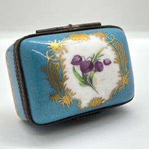 Vintage Ceramic & Enamel / Painted Pill Box / Trinket Pot with hinged lid